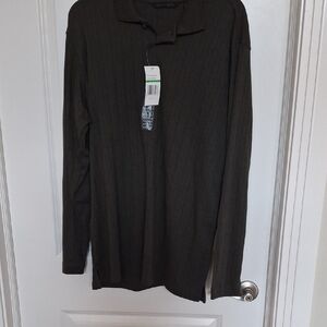 Axist Olive Green Long Sleeve Polo Shirt Size L Cotton Blend NWT